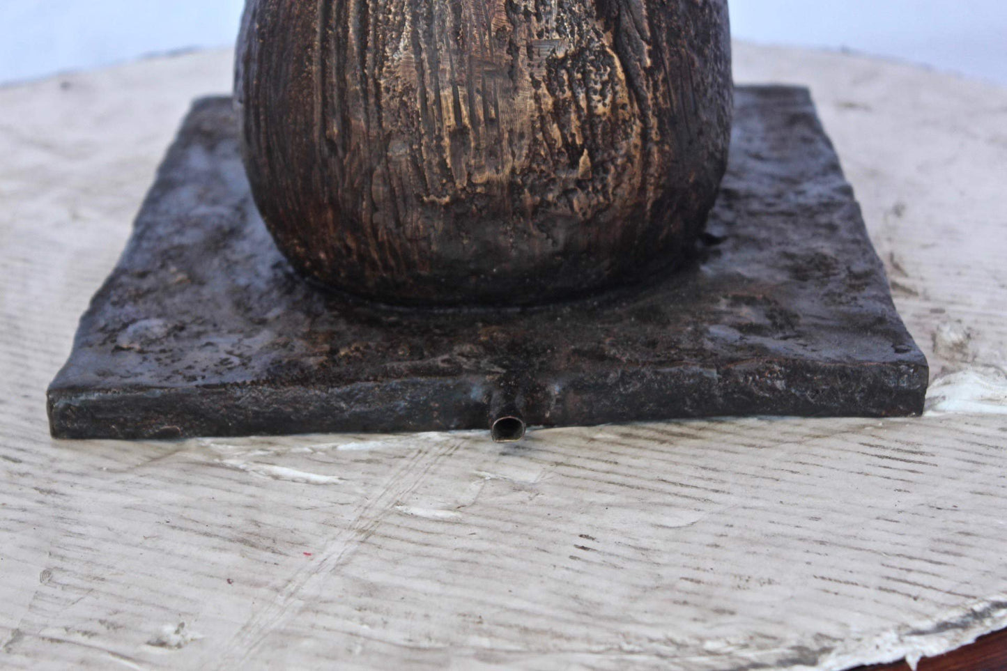 Leaning mushroom bronze statue fountain - Size: 18"L x 17"W x 24"H.
