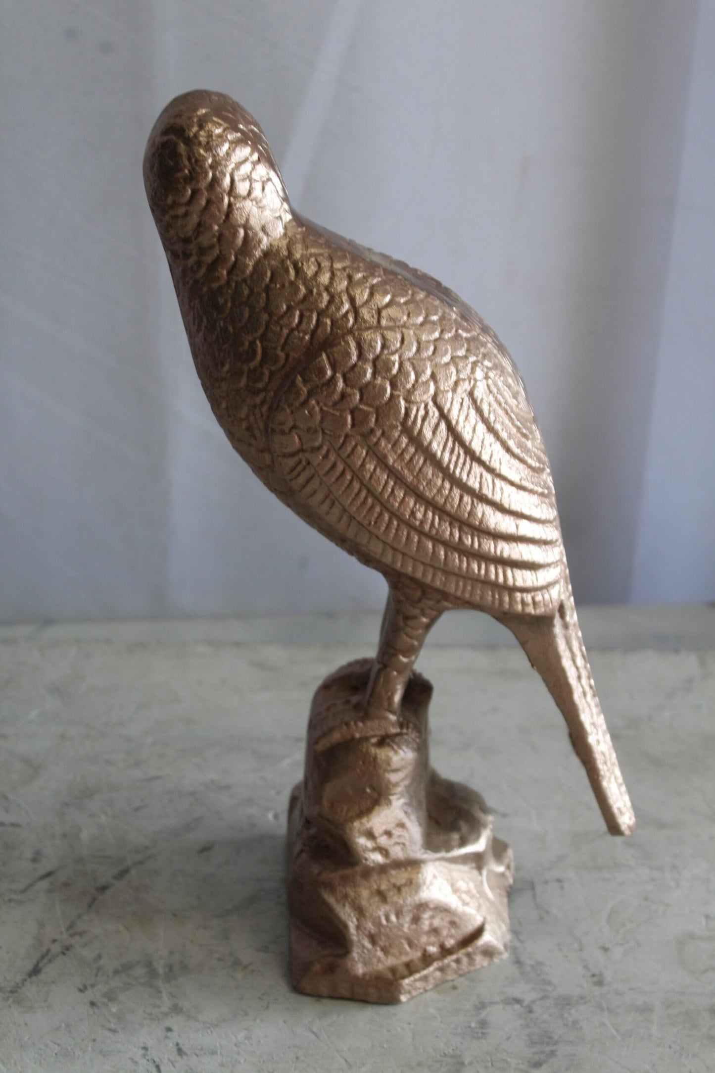 Aluminum Bird on Rock with Gold Finish, Elegant Decor 7" x 5" x 15"H