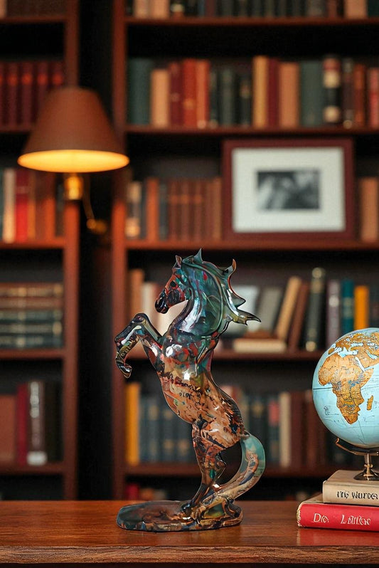 Small Varicolored Rearing Horse Resin Statue Size: 8" x 3" x 13"H