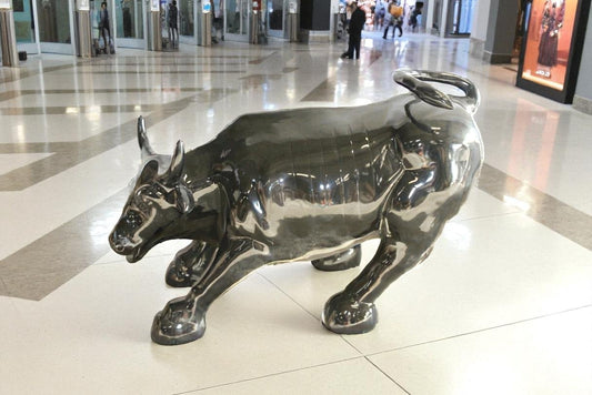Iconic Giant Fiberglass Black Color Wall Street Bull 57" x 28" x 33"H