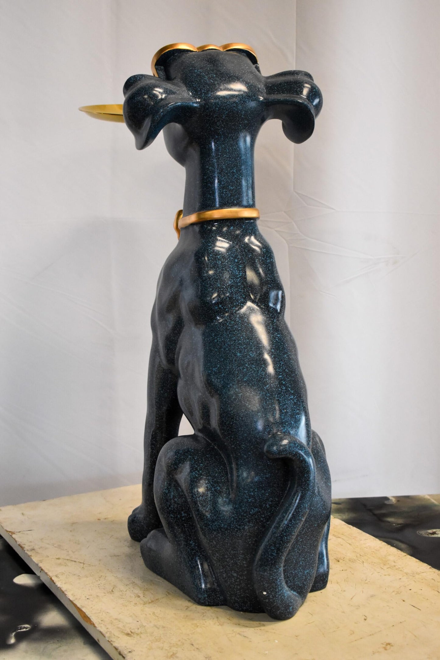 Happy Host Dog Resin Statue with A Tray, Blue Finish 25" x 12" x 31"H