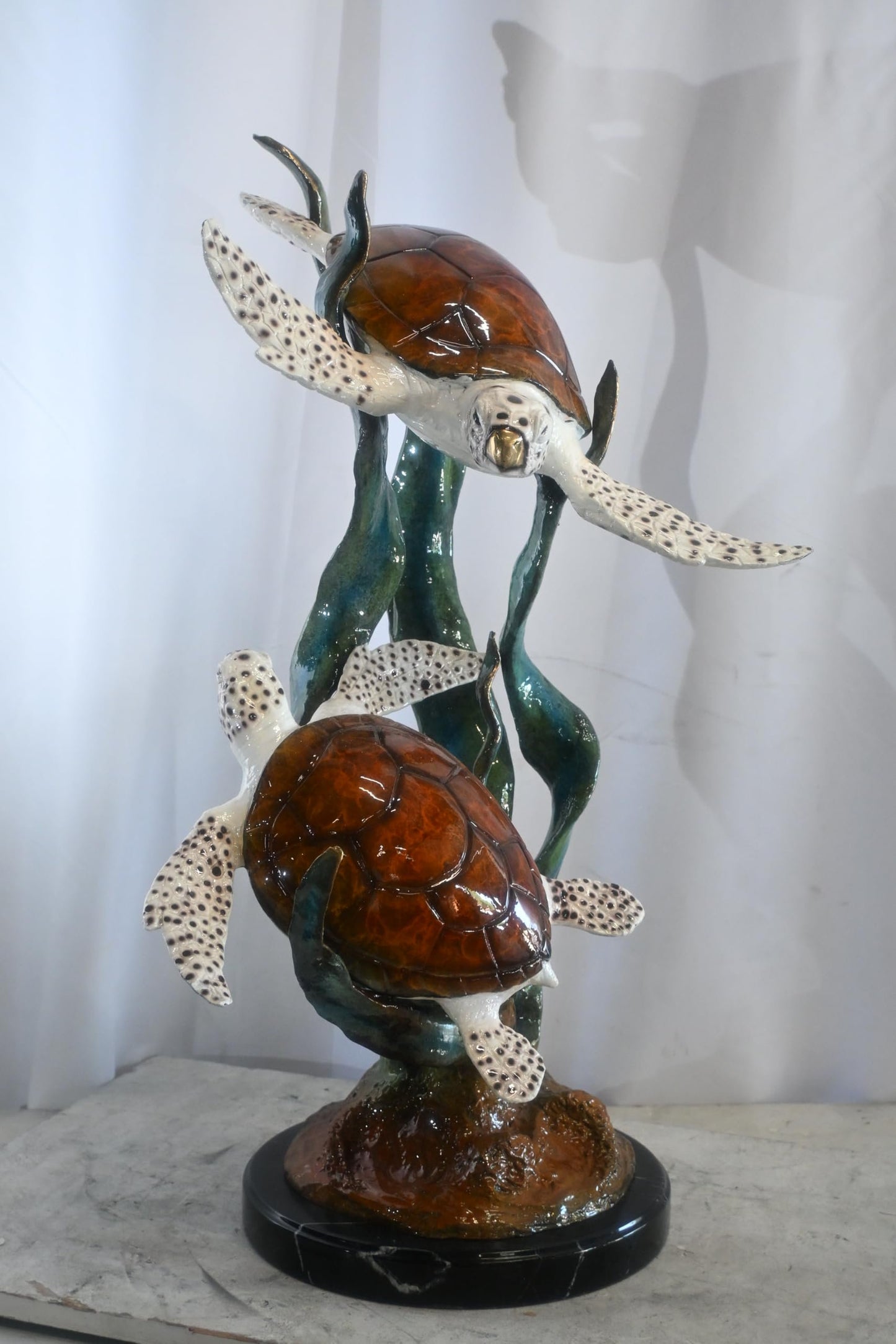 Two Sea Turtles Swimming on Kelp Bronze Sculpture 17"x18"x33"H