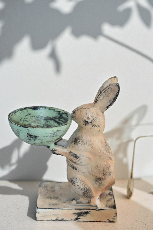 Colorful Aluminum Bunny Statue, Adorable Decor Accent 8" x 5" x 10"H