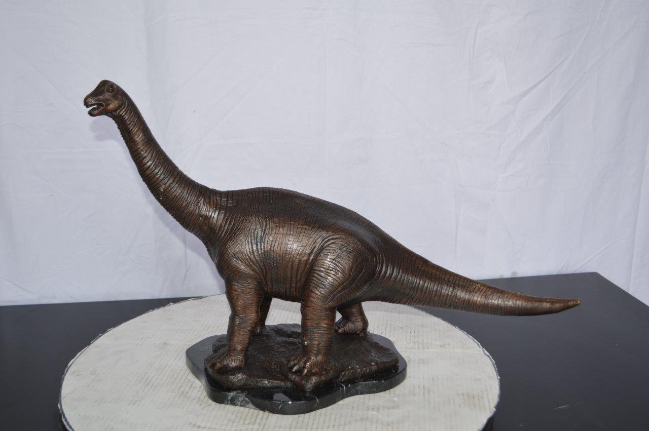 Brontosaurus Dinosaur Bronze Statue on Marble base - Size: 26"L x 10"W x 16"H.