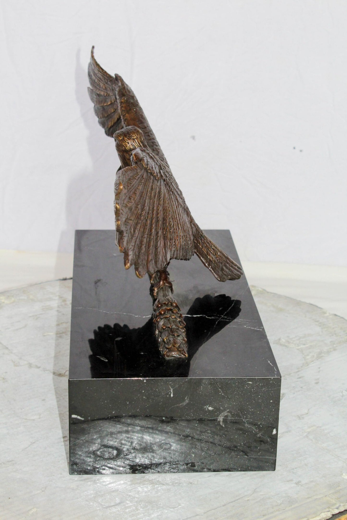 Nifao Majestic American Eagle Bronze Sculpture with Shield – Lost-Wax Cast, Classic Patina Finish, Mounted on Marble Base – Symbol of Strength, Freedom, Patriotism & Honor20 x 8" x 14"H