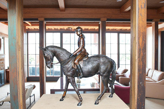 Life Size Bronze Horse and Rider Sculpture Equestrian Art 77" x 31" x 79"H
