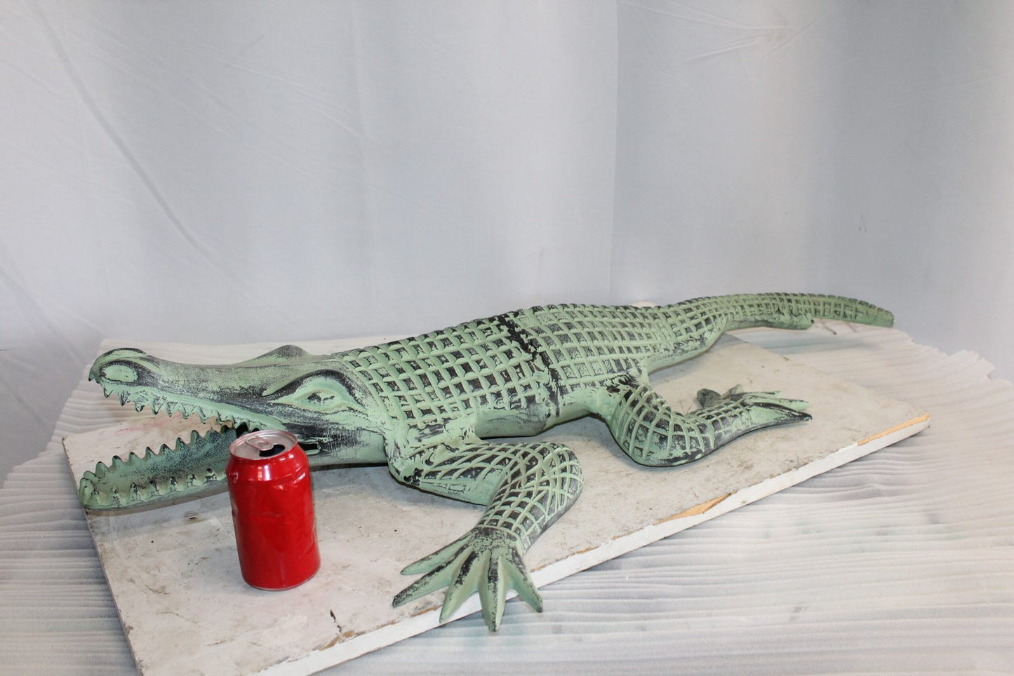 Green Patina Alligator Made of Aluminum Statue Embracing Nature 24" x 39" x 7"H