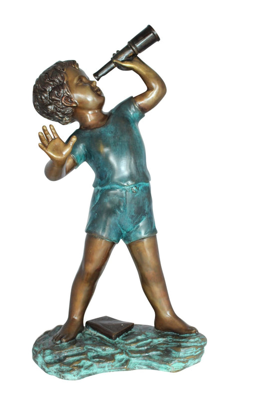 Boy with telescope Bronze Statue -  Size: 14"L x 10"W x 28"H