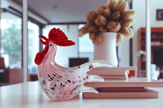 NIFAO Glass Rooster Figurine Hand Blown Art Glass Tabletop Decor 8" x 4" x 8"H