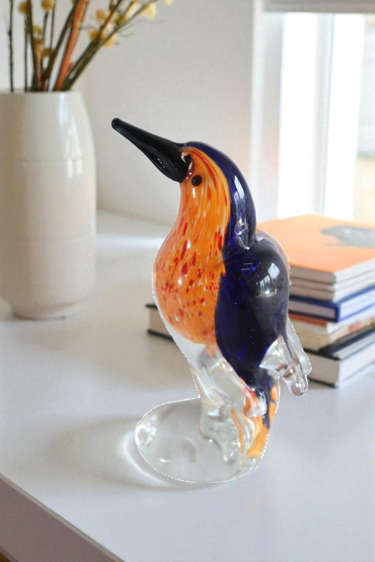 NIFAO Glass Kingfisher Bird Figurine Hand Blown Art Decor 4" x 3" x 7"H