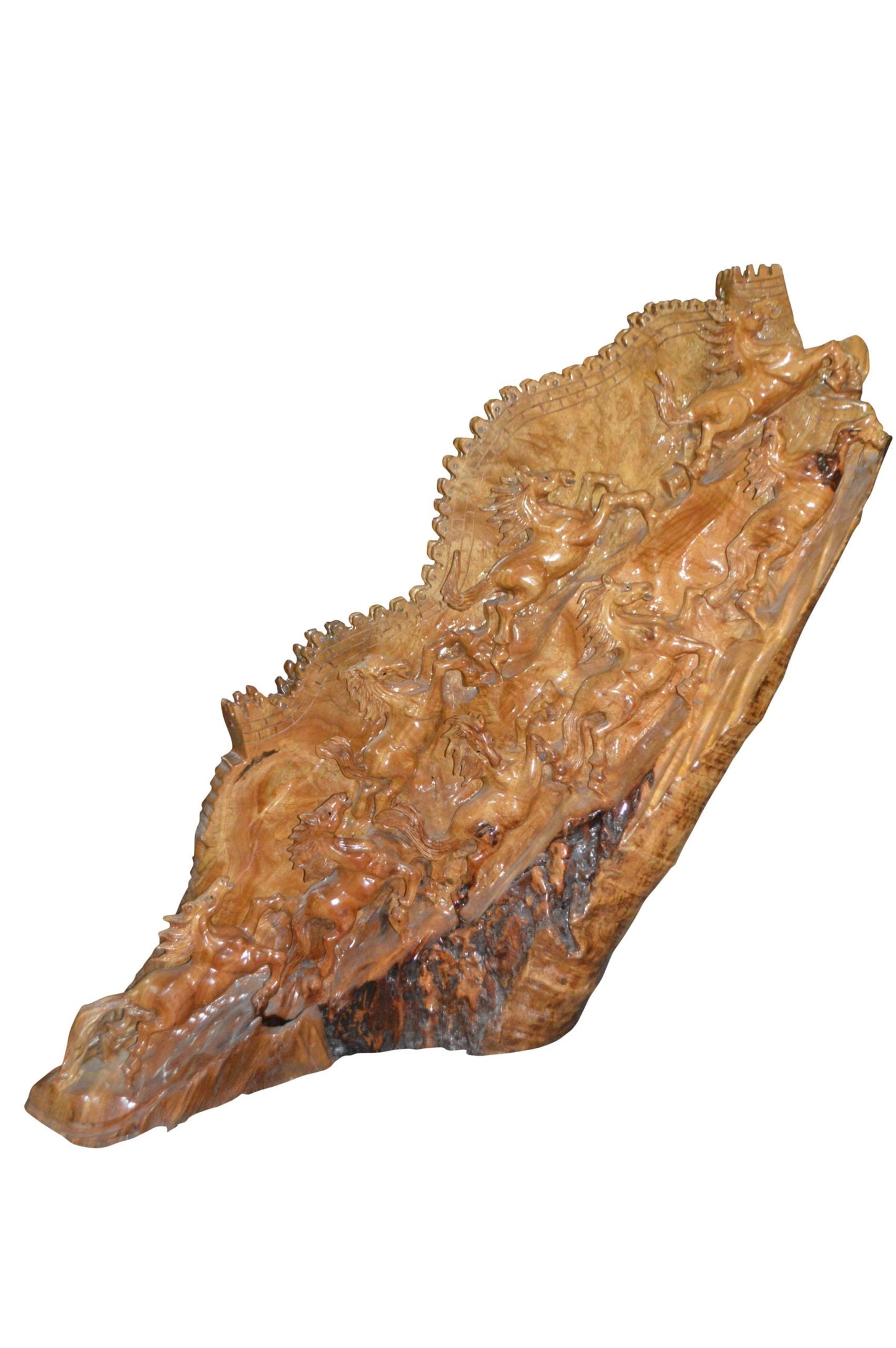 Wood Carved Horses CC8 - Size: 60"L x 18"W x 38"H