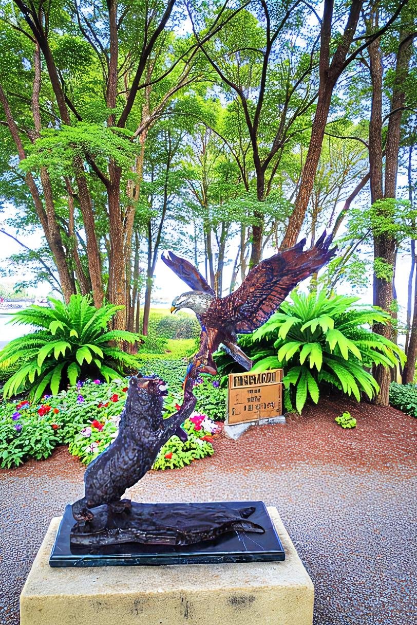 Bronze Statue of an Eagle and Bear Fighting for Fish Prey  24" x 9" x 28"H