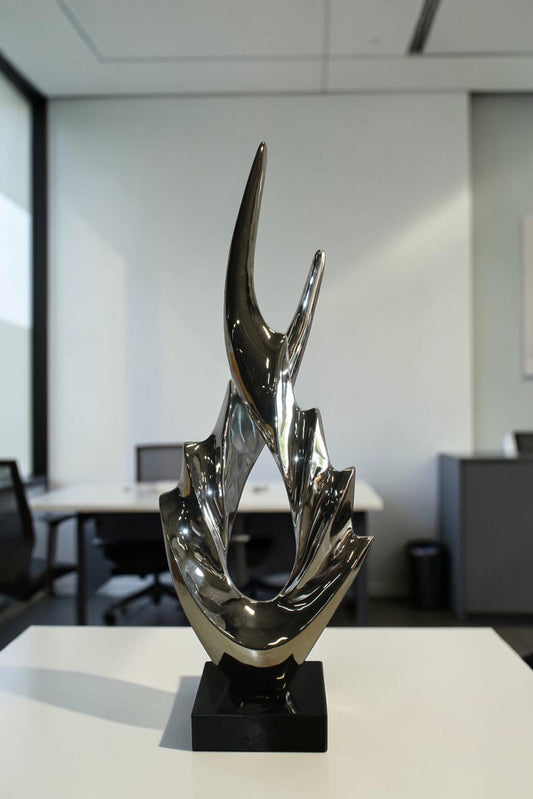 Silver Modern Abstract Resin Statue on Marble Base 13" x 7" x 36"H