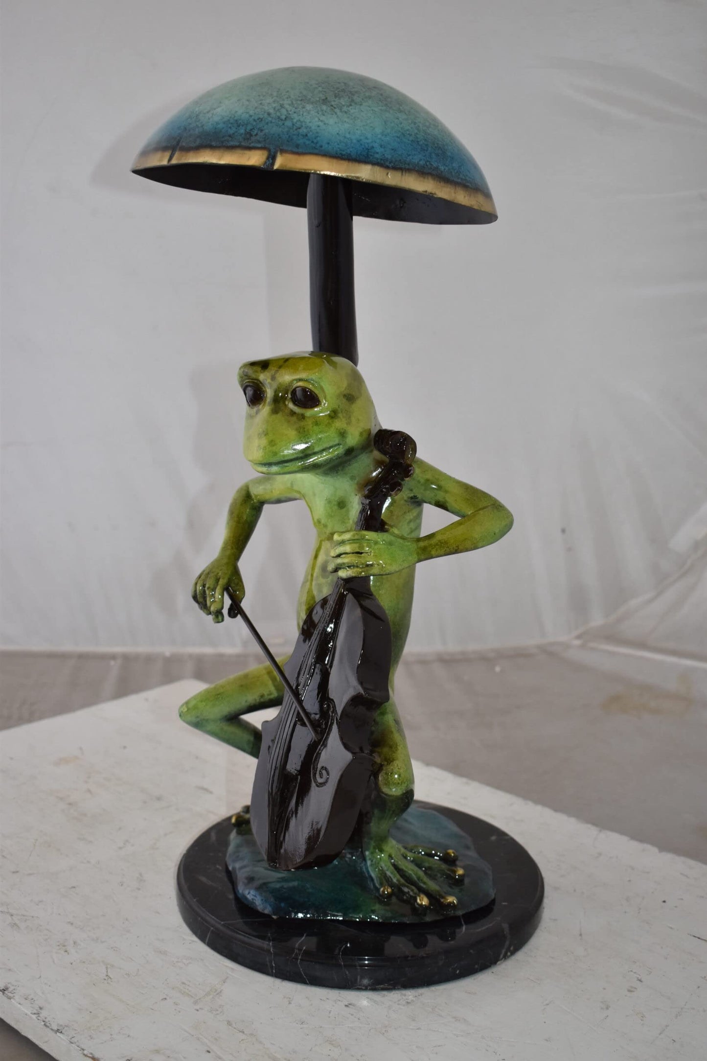 Frog Playing Cello colored Bronze Statue Size: 12" x 11" x 24"H
