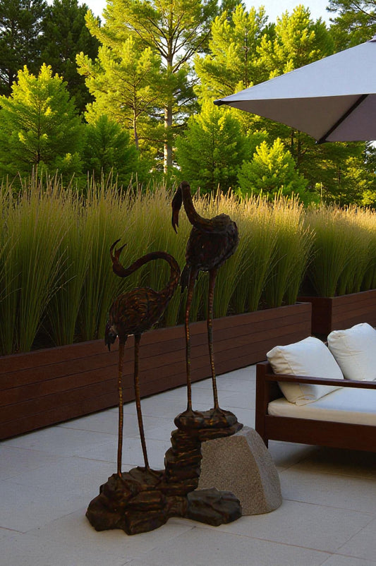 Pair of Flamingos Bronze Statue Fountain - Size: 33"L x 22"W x 60"H.