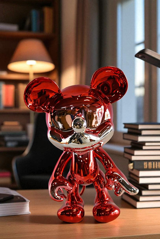 Contemporary Red Chrome Mickey Mouse Resin Statue 12" x 9" x 16"H