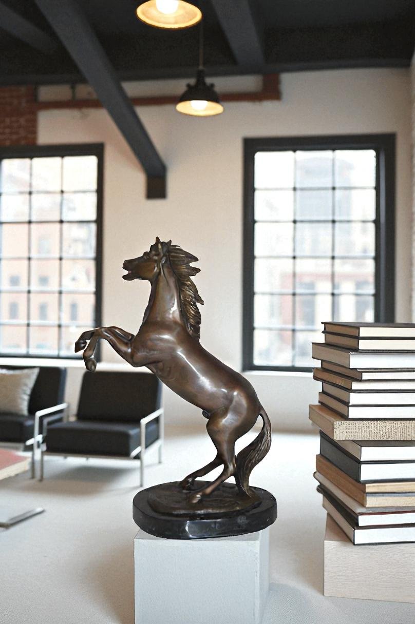 Rearing Horse Small Bronze Statue -  Size: 8"L x 4"W x 11"H.