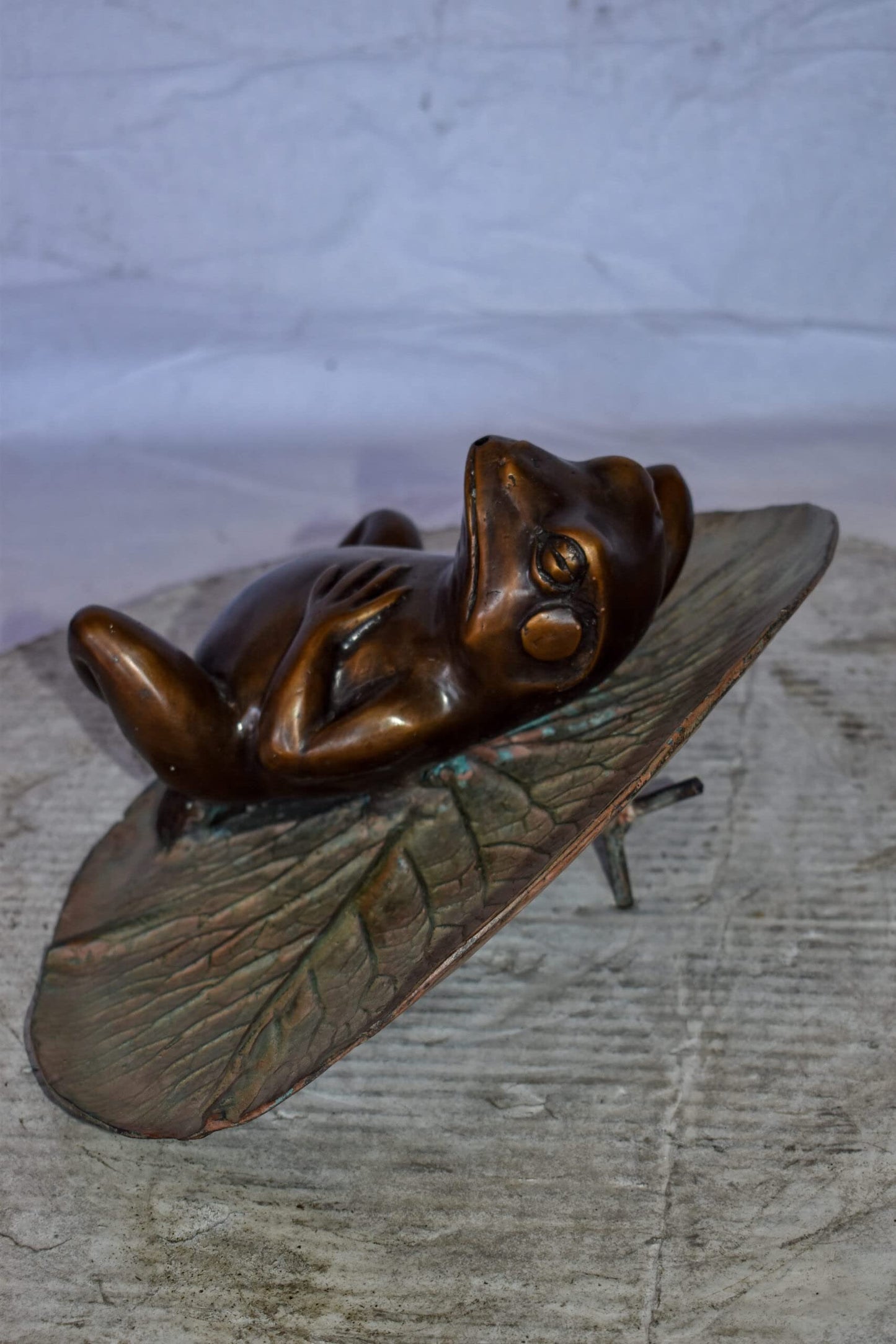Relaxed Frog Supine on a Lily Bronze Statue Wall Fountain  14" x 6" x 12"H