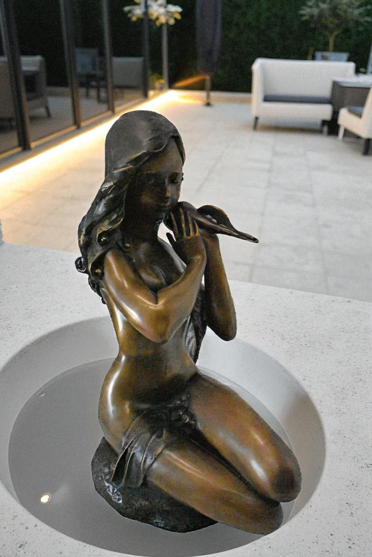 Beautiful Girl Holding a Shell Bronze Statue Fountain - Size: 17" x 15" x 26"H.