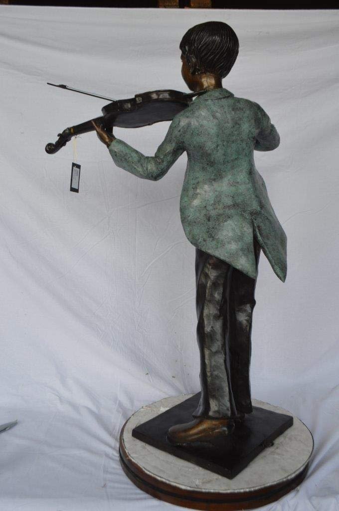 Boy playing violin large bronze statue - Size: 31"L x 31"W x 50"H.