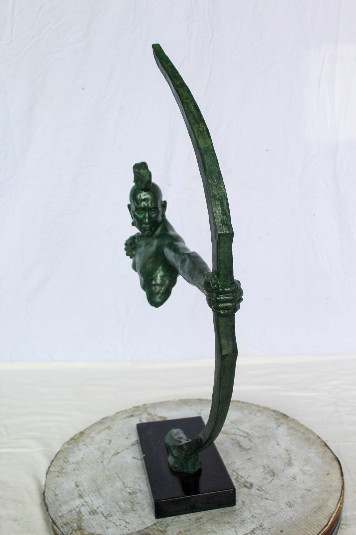 Nifao Native American Warrior with Long Bow Bronze Statue – Handcrafted Lost Wax Casting with Rich Patina – Powerful Tribal Art Sculpture Mounted on Base – Museum-Quality Detail 22" x 6" x 33"H