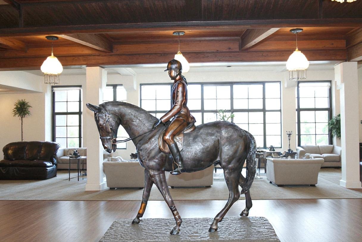 Life Size Bronze Horse and Rider Sculpture Equestrian Art 77" x 31" x 79"H