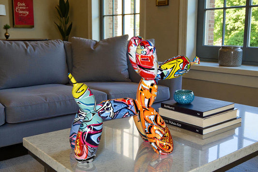 Modern Graffiti Looking Balloon Dog Statue Made of Resin Size: 10" x 4" x 8"H
