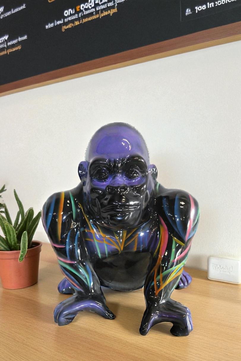 Fiberglass Gorilla Statue Colored with Dripping paint 14" x 15" x 17"H