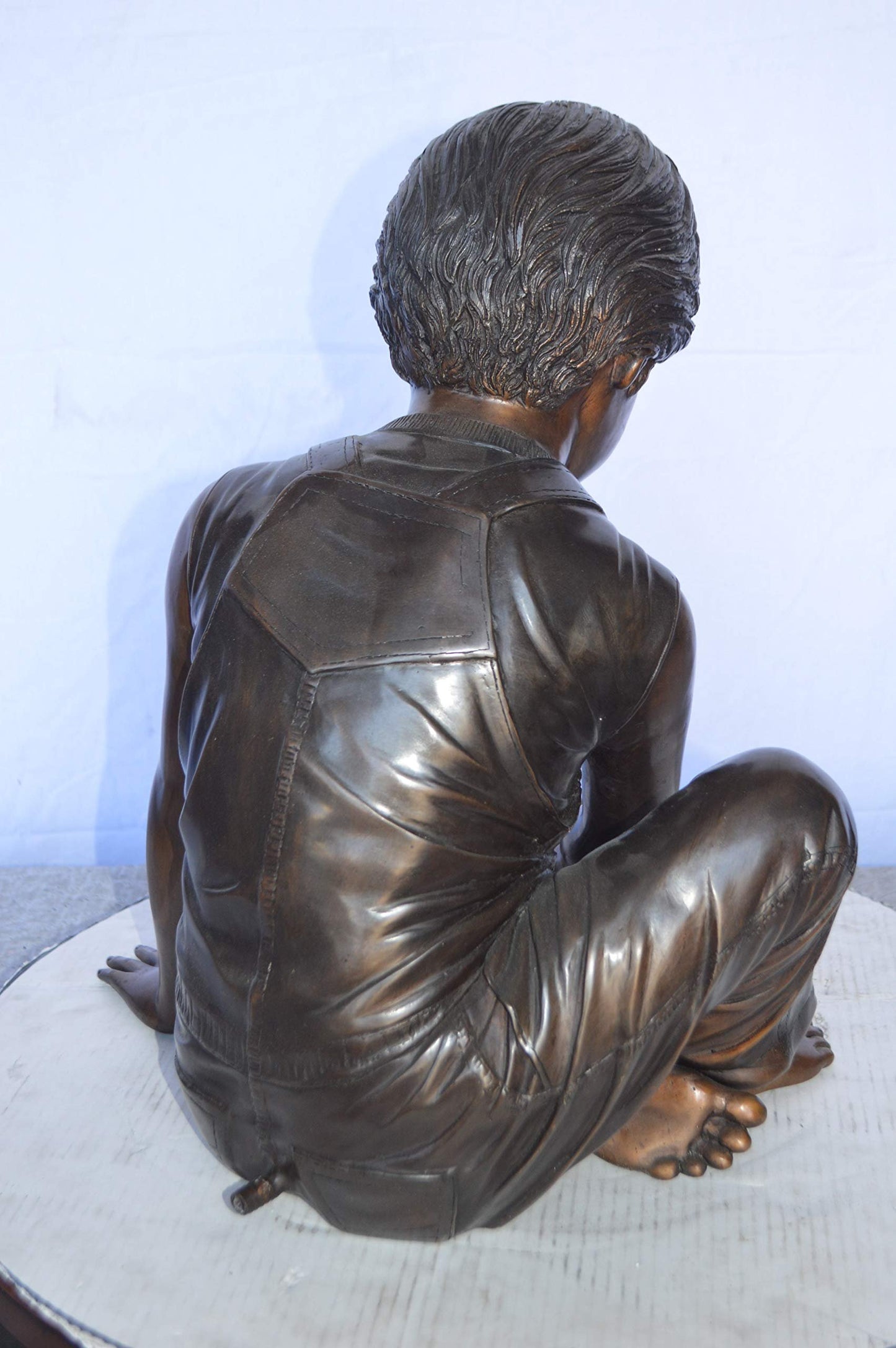 Boy Push Turtle Bronze Statue Fountain - Size: 18"L x 20"W x 19"H.