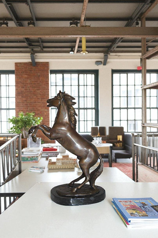 Rearing Horse Small Bronze Statue - Size: 8"L x 4"W x 11"H.