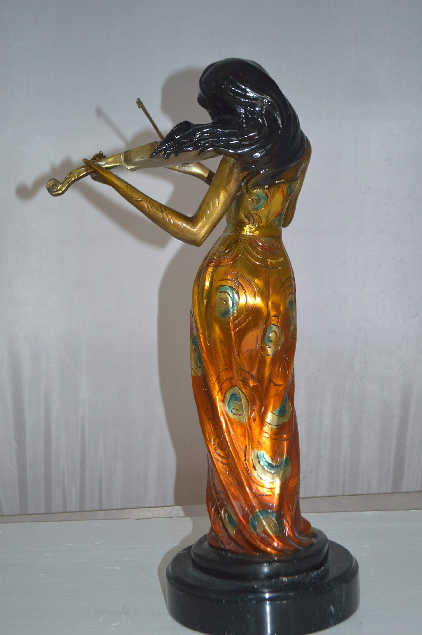 Girl Playing the violin Bronze Statue - Size: 10"L x 7"W x 19"H.
