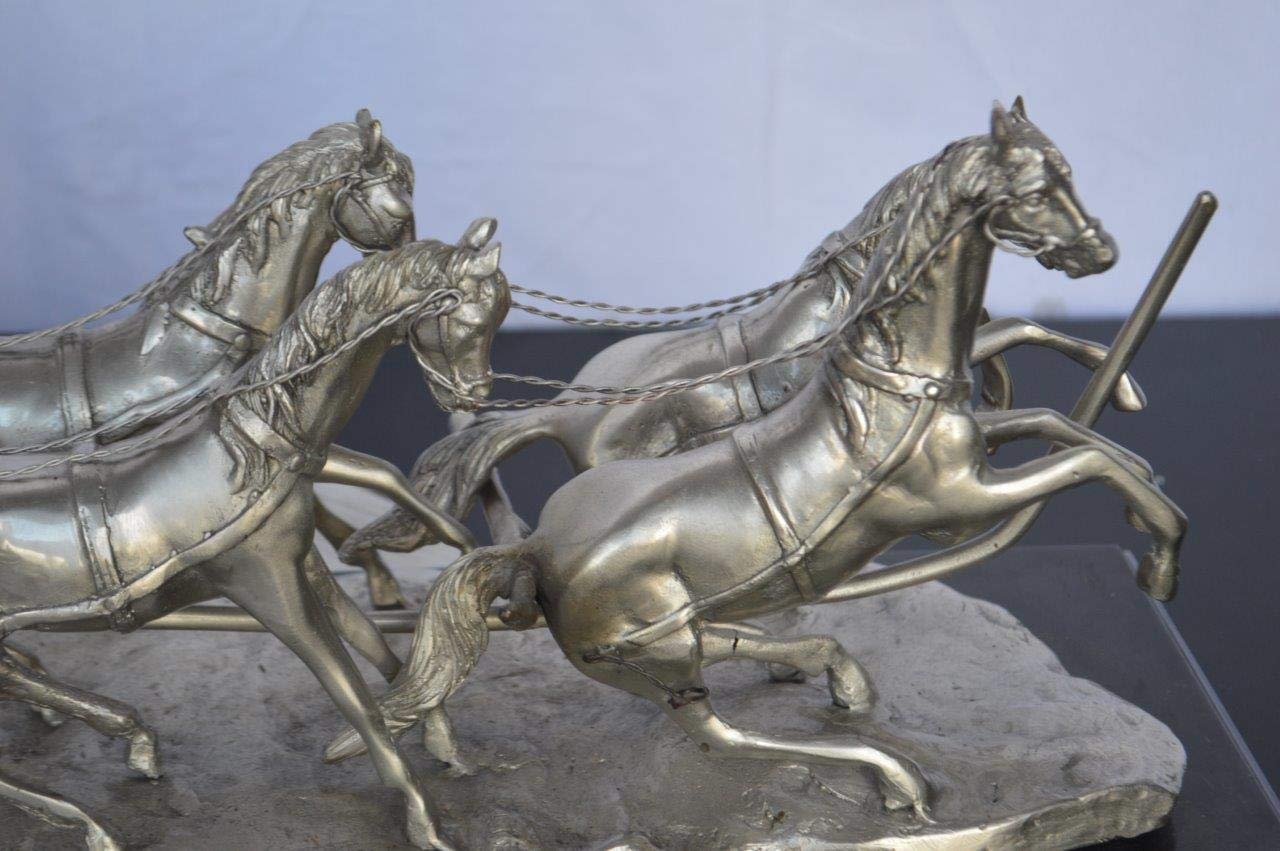 M Russell, Silver Stagecoach Replica Bronze Statue - Size: 38"L x 10"W x 12"H.