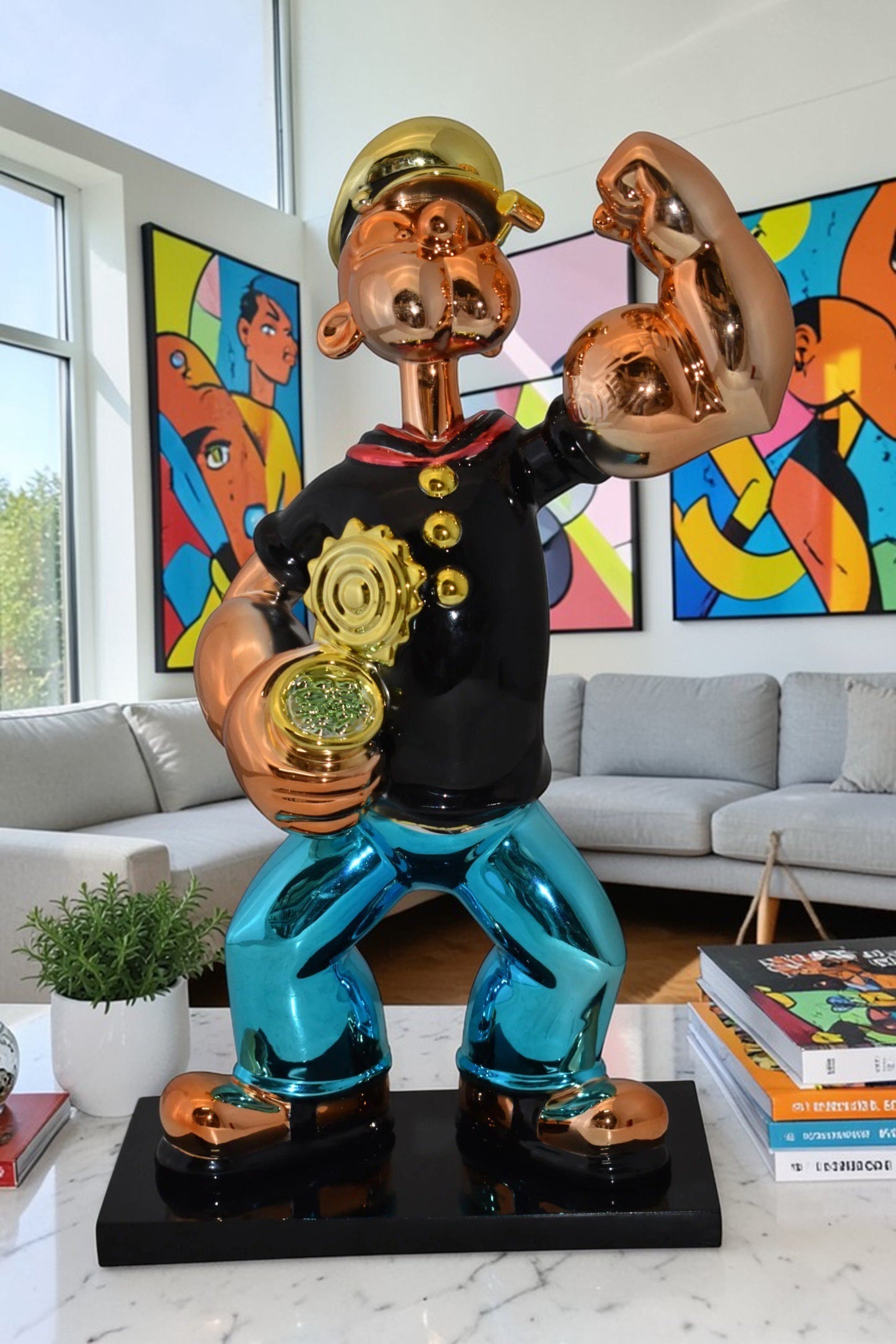 Iconic Black Popeye smaller Resin Statue Size: 11" x 6" x 17"H