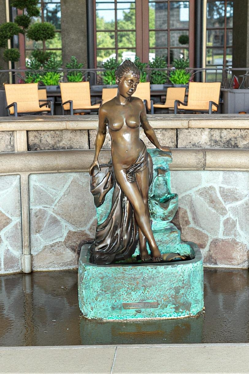 Lady on Wall fountain Bronze Statue Art Nude - Size: 12"L x 9"W x 21"H.