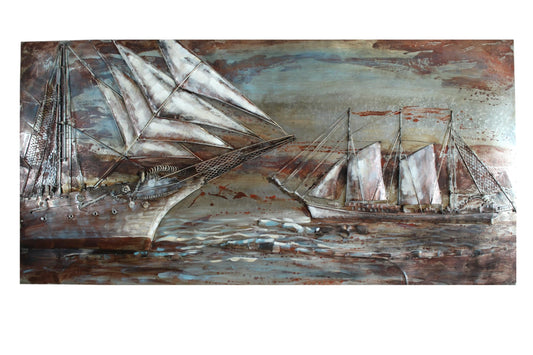 NIFAO Vintage Sailing Ships 3D Sheet Metal Wall Art Painting 79" x 2" x 40"H
