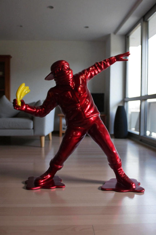 NIFAO Banana Thrower Sculpture Metallic Red Street Art Pop Art Resin 51"x16"x57"H