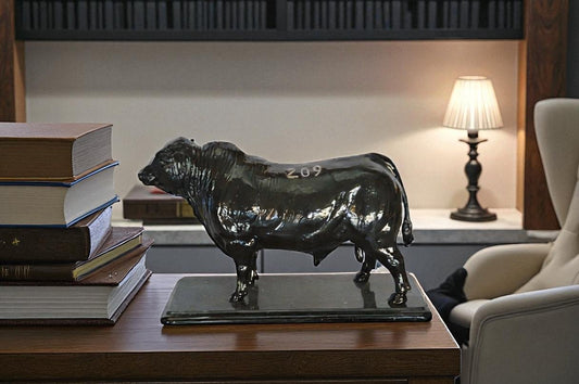 Bull Standing on a Marble base Bronze Statue -  Size: 19"L x 8"W x 13"H.