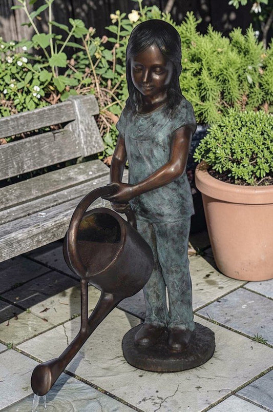 Girl gardening bronze statue - fountain - Size: 27"L x 14"W x 41"H.