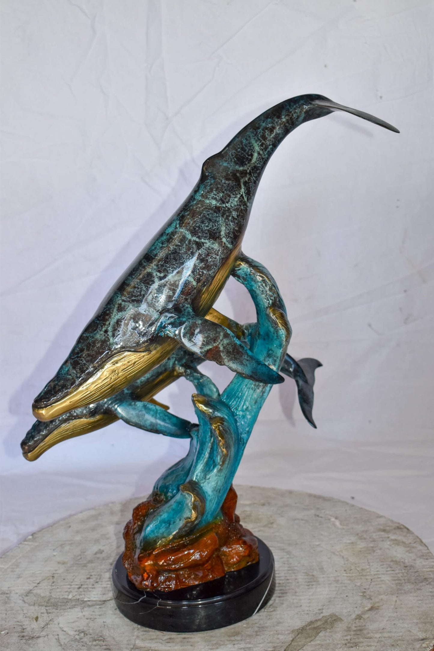 Pair of Humpback Whales Swimming in The Ocean Bronze Statue 20" x 10" x 25"H