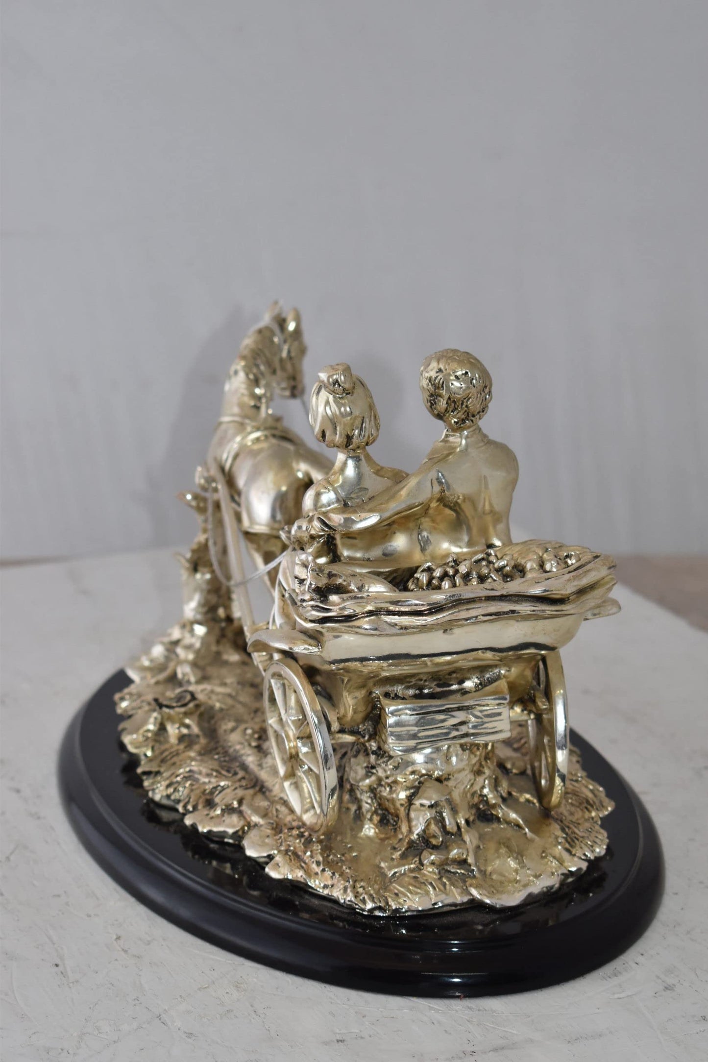 Horse With Carriage Resin Statue with Silver Coating Size: 17" x 10" x 10"H
