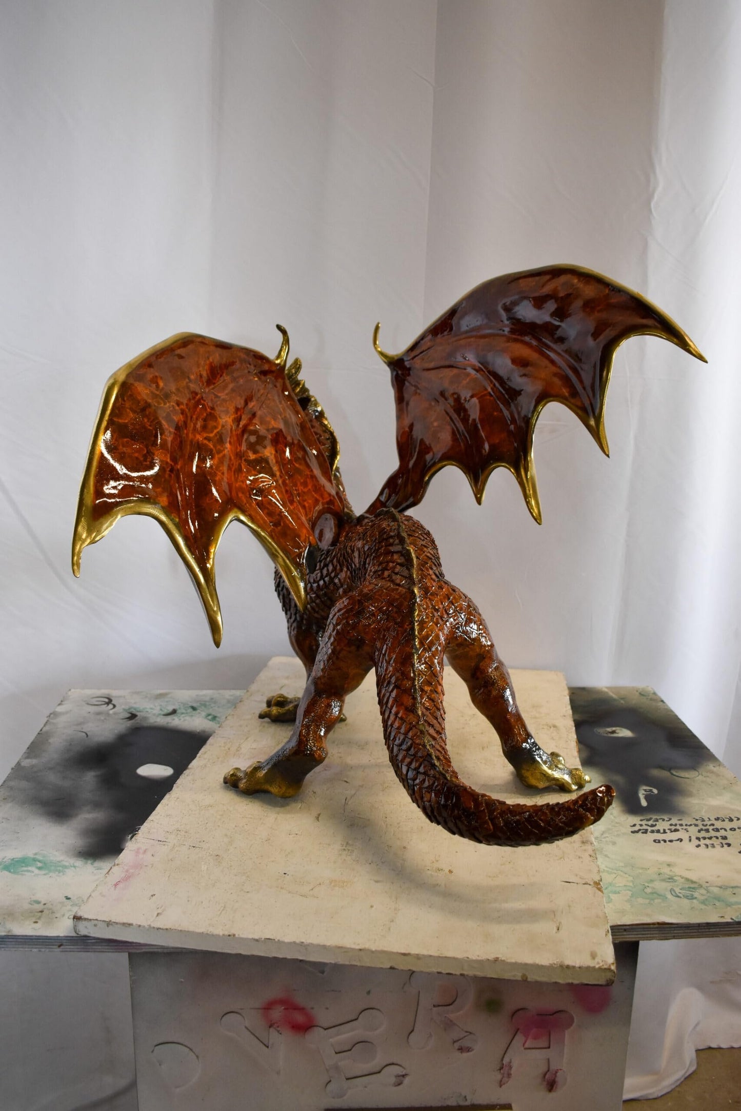 Dragon Bronze Statue with Brown Enamel Finish 32" x 36" x 25"H