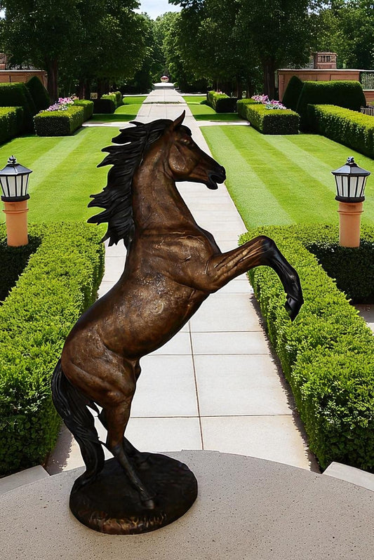 Beautiful stallion horse bronze statue - Size: 47"L x 28"W x 74"H.