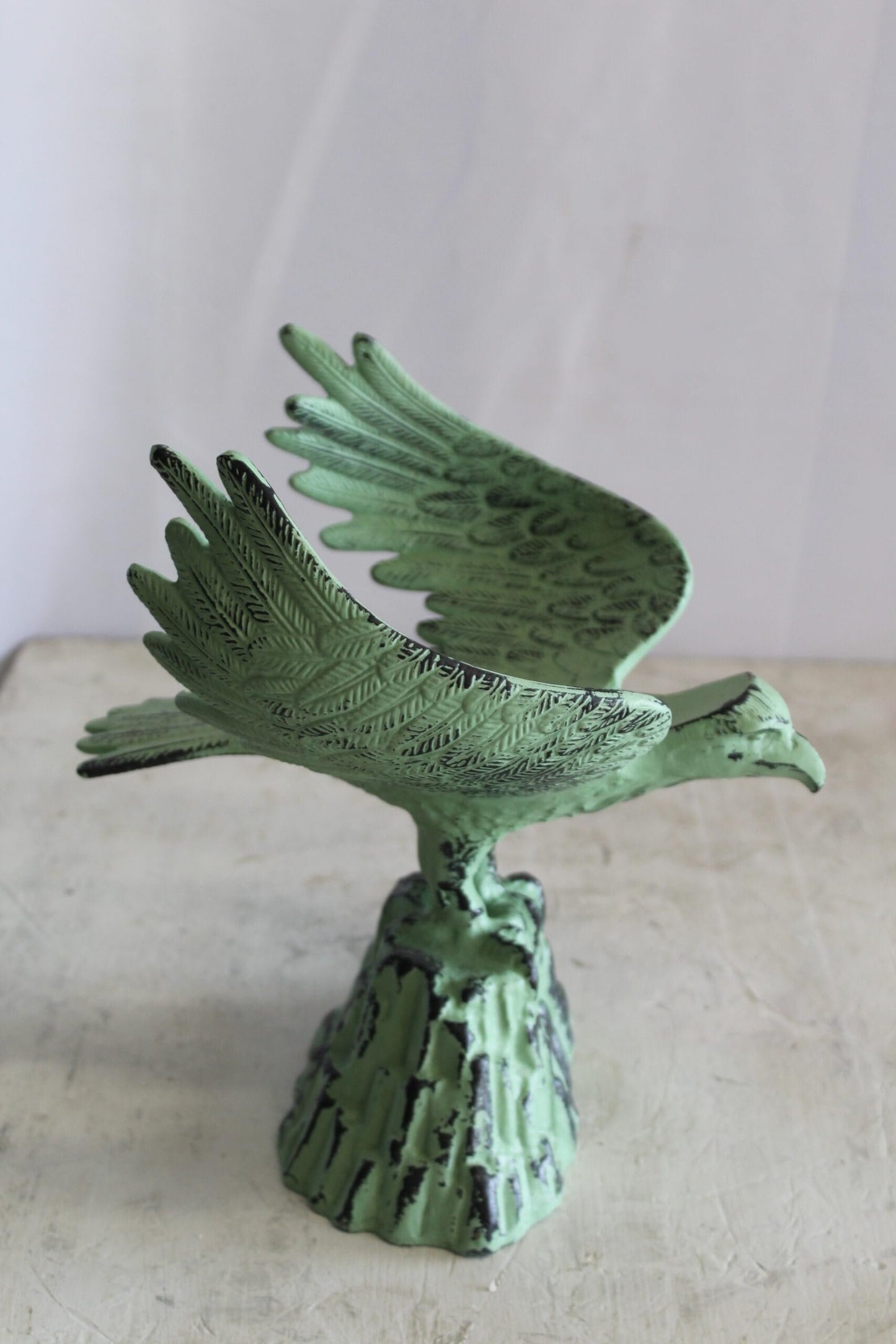 Eagle on Rock, Majestic Aluminum Statue with Green Patina Finish 10" x 9" x 11"H