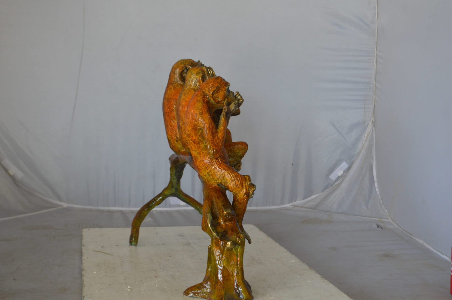 Three wise monkeys on a tree branch bronze statue - Size: 27"L x 11"W x 18"H.