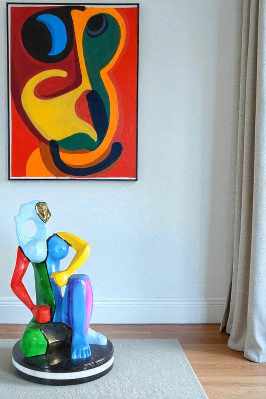NIFAO Picasso Style Bronze Woman Statue Colorful Abstract Modern Art 14" x 14" x 23"H