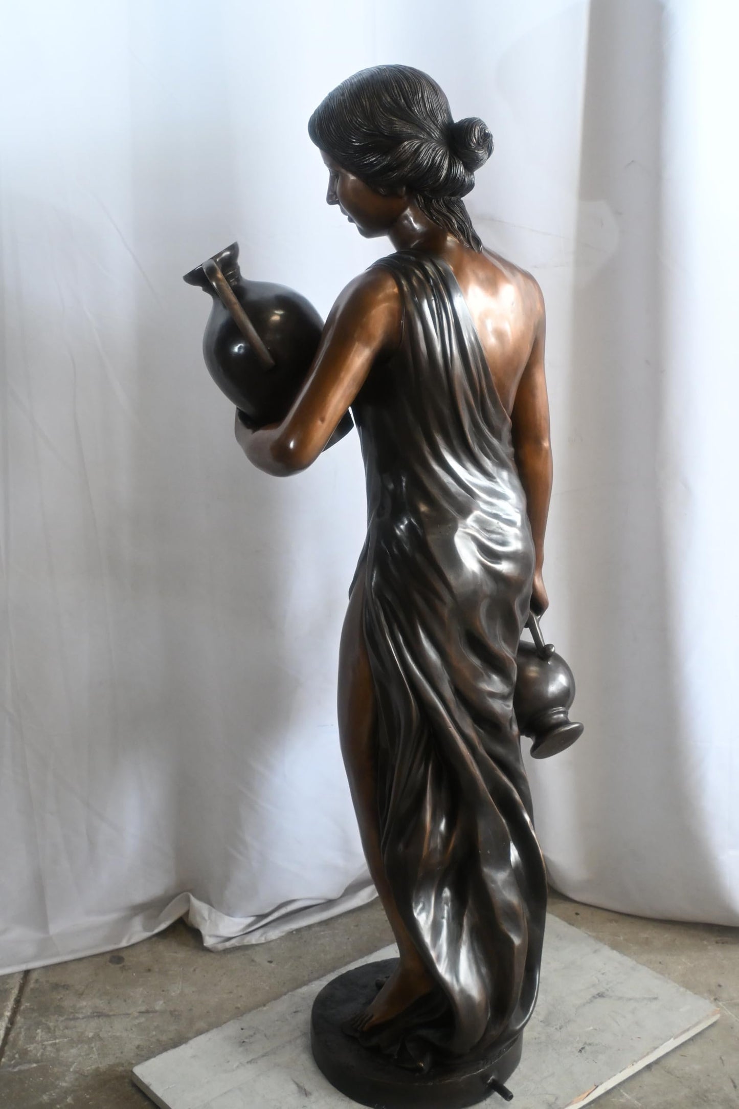 Bronze Woman Water Fountain Classical Figure Two Urns 21"x17"x59"H