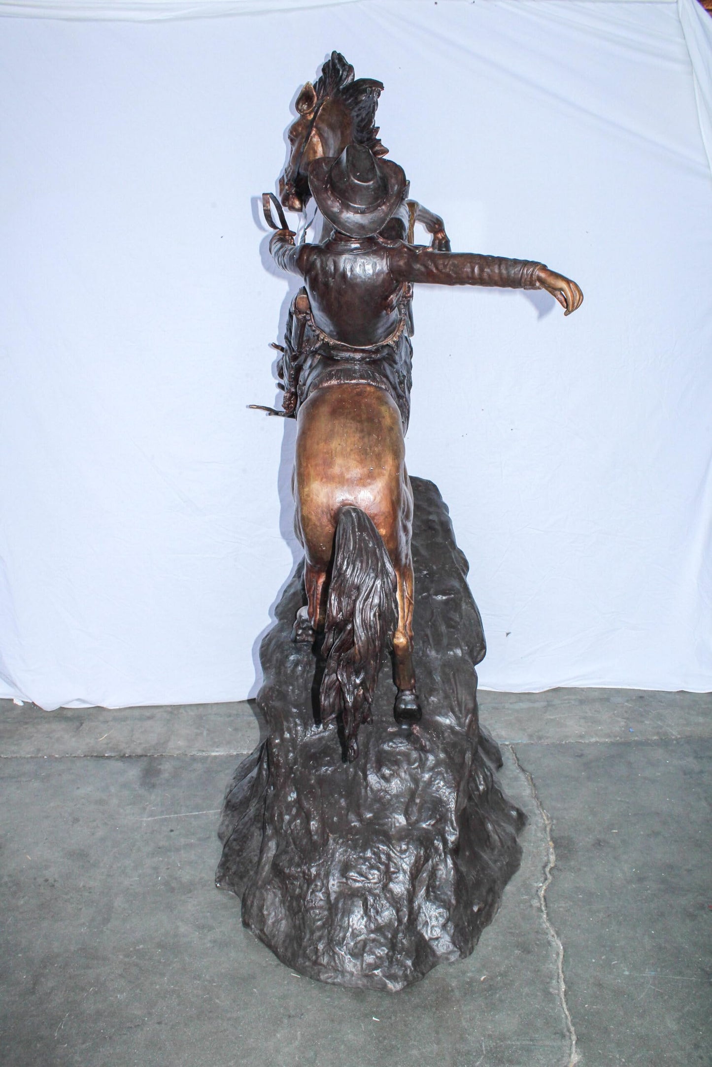 Life Size Bronze Cowboy on Rearing Horse Western Statue 60" x 37" x 81"H