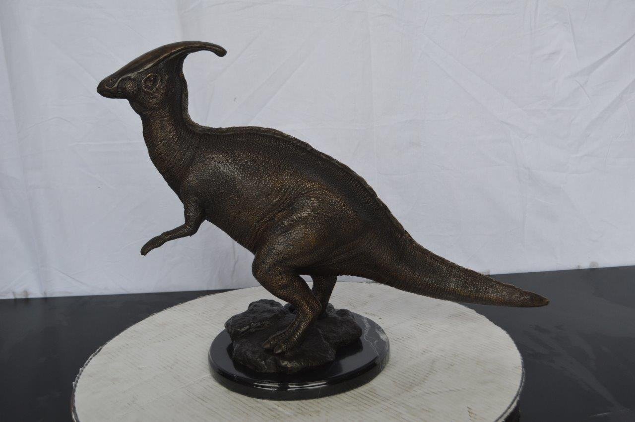 Parasaur Dinosaur Bronze Statue -  Size: 11"L x 23"W x 18"H.