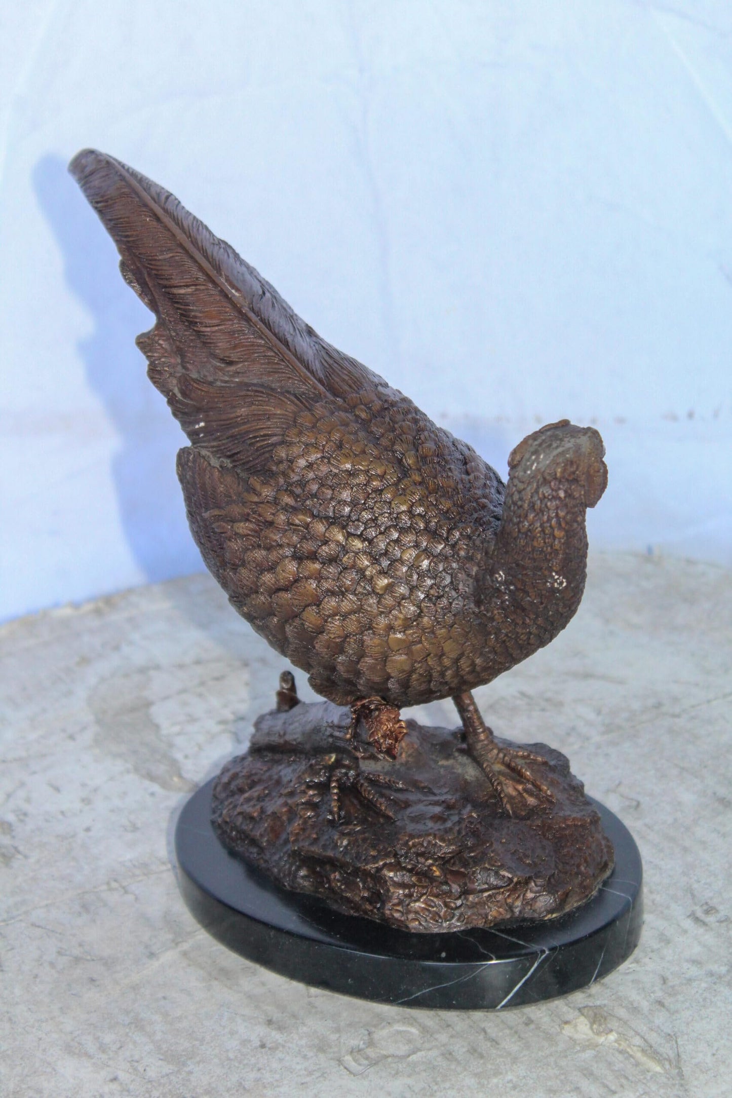 Pheasant Bird Bronze statue mounted on a Marble Base 14" x 6" x 10"H