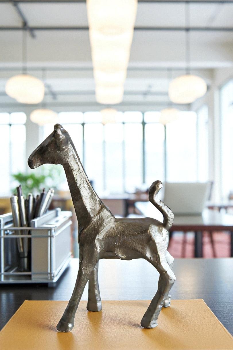 Aluminum Giraffe Statue, Elegant Miniature Accent for Any Space 7" x 3" x 10"H
